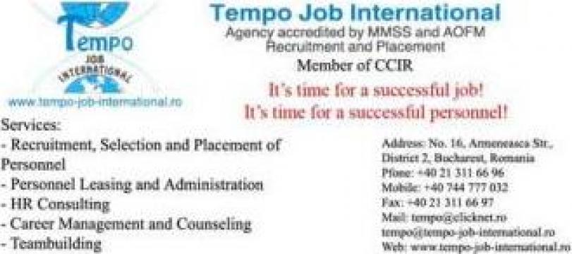 Recrutare si plasare personal de la Tempo Job International