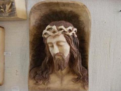 Sculptura lemn bust de Crist