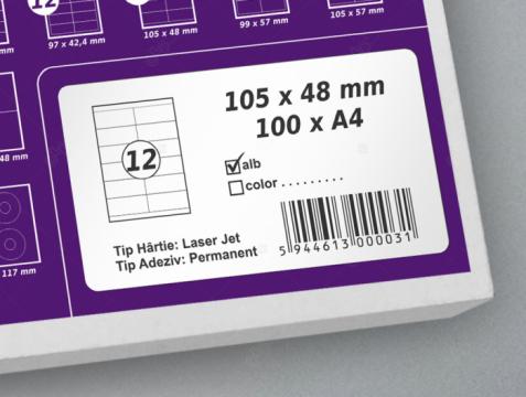 Etichete autoadezive A4, 105 x 48 mm, 12 etichete / coala A4 de la Label Print Srl