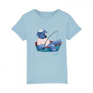 Tricou pentru copii ilustrat cu urs care pescuieste de la White Flat Gallery Srl