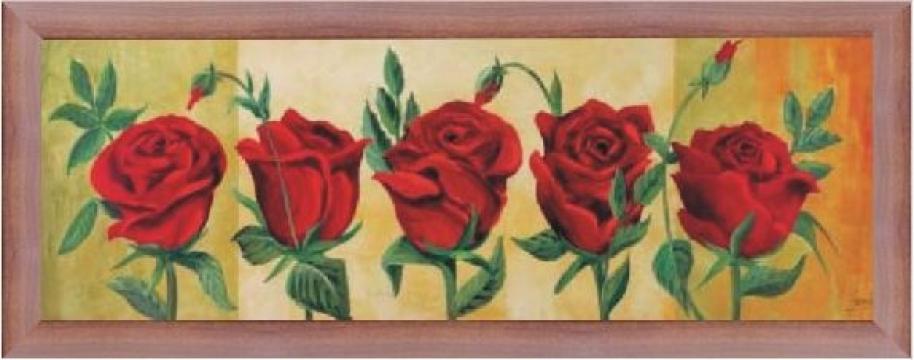 Tablou 5 trandafiri rosii rama maro de la Arbex Art Decor