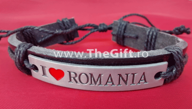 Bratara din piele si metal I love Romania de la Thegift.ro - Cadouri Online