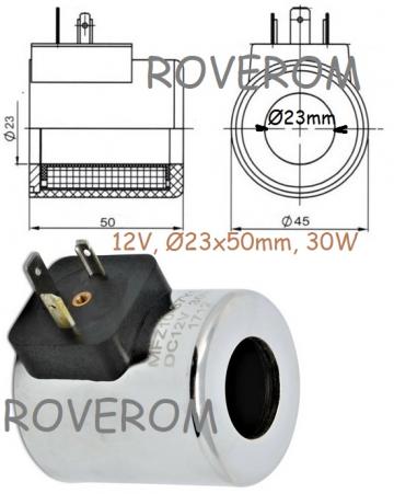Bobina 12V, d23x50mm, electrovalava hidraulica de la Roverom Srl