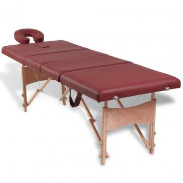 Masa de masaj rosie cu 4 zone si cadru din lemn