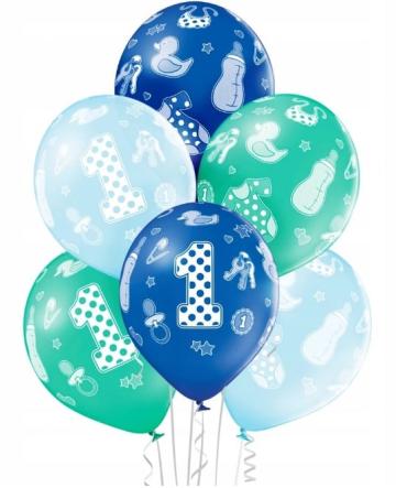 Set 6 baloane latex prima aniversare albastru 30cm