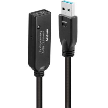 Cablu Lindy, USB-A, USB-C, 10m, Negru, LY-43376
