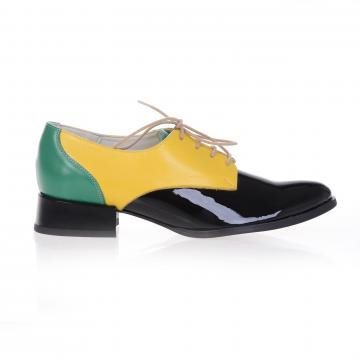 Pantofi Oxford combi, negru/galben