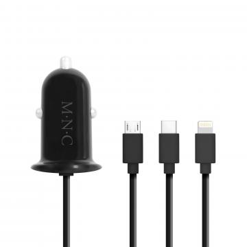 Adaptor 3 in 1 pentru bricheta auto MNC + USB - negru