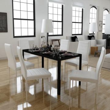 Set masa si scaune de bucatarie 7 piese alb si negru de la VidaXL