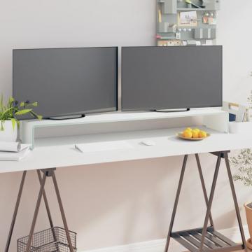 Stand TV/Suport monitor, sticla, alb, 120x30x13 cm