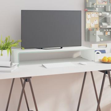Stand TV/Suport monitor, sticla, alb, 80x30x13 cm