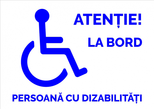 Indicator alb atentie la bord persoana cu dizabilitati de la Prevenirea Pentru Siguranta Ta G.i. Srl