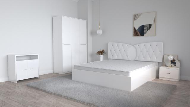 Dormitor Kent alb cu pat matrimonial 160 cm x 200 cm de la Wizmag Distribution Srl