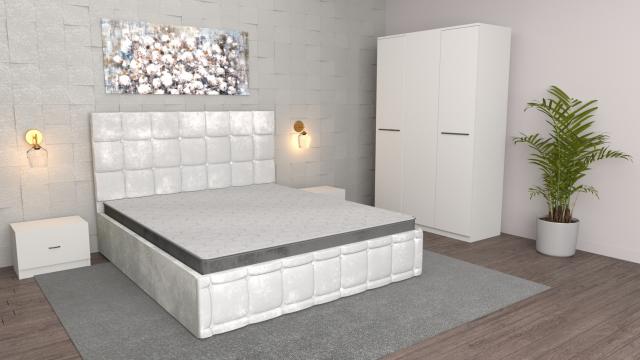 Dormitor Regal alb cu dulap 3 usi alb, pat matrimonial