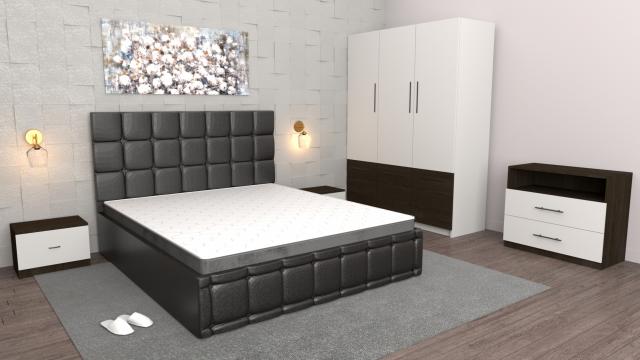 Dormitor Regal negru wenge cu comoda tv wenge, pat de la Wizmag Distribution Srl