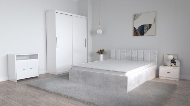 Set dormitor Oliver alb cu pat tapitat alb murdar dressing 2 de la Wizmag Distribution Srl