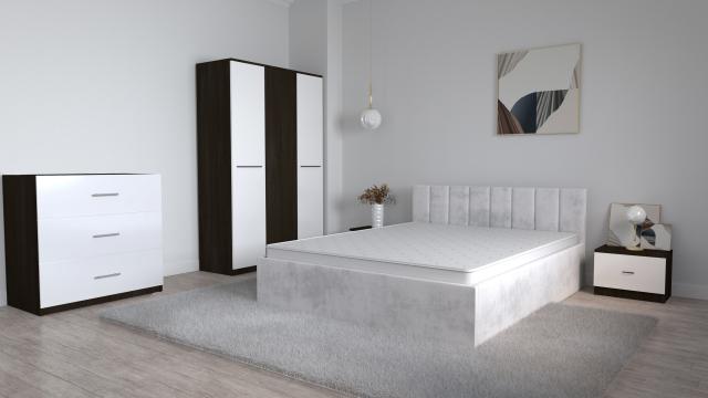 Set dormitor Oliver Magia cu pat tapitat alb murdar de la Wizmag Distribution Srl