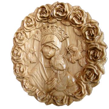 Icoana sculptata Maica Domnului trandafiri d 25 cm
