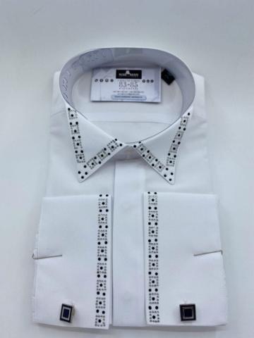 Camasa alba cu guler papion si pietre Swarovski de la Narman - Tuxedo