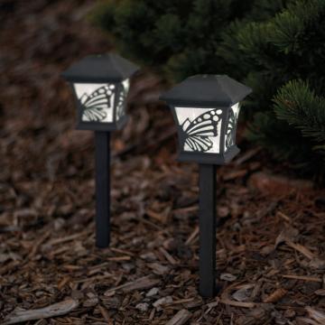 Lampa solara LED - fluturi - negru, alb cald