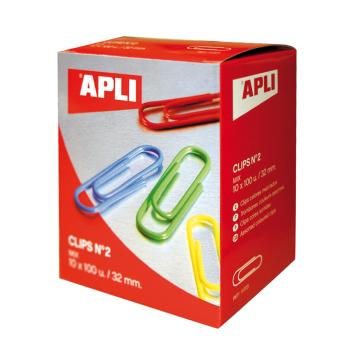 Agrafe pentru birou Apli, 32 mm, colorate, 100 bucati/cutie de la Sanito Distribution Srl