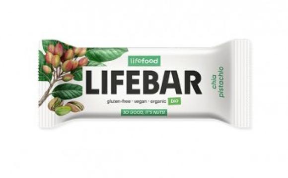 Baton cu chia si fistic Lifebar, raw, bio, 40g