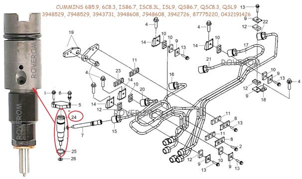 Injector Cummins 6C8.3, ISC8.3L, QSB6.7, QSC8.3, Case, NH de la Roverom Srl