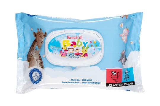 Servetele umede cu capac pentru copii, blue Monukall - 72buc de la Medaz Life Consum Srl
