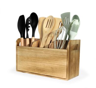 Organizator ustensile lemn, 3 compartimente - 30x11x17 cm de la Ad Horeca Concept Srl