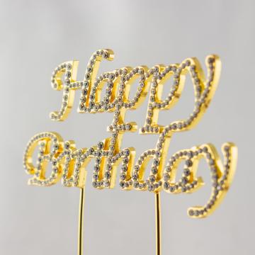 Cake topper Happy Birthday stras auriu de la Lumea Basmelor International Srl