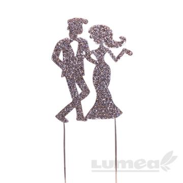 Figurine cake topper mire si mireasa stras argintiu