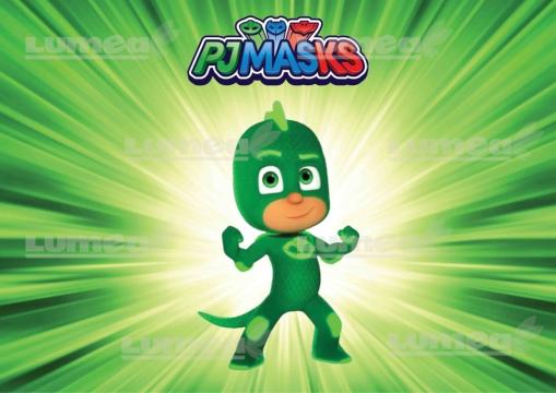 Imagine comestibila tort din Zahar, PJ Masks, Gekko - Lumea de la Lumea Basmelor International Srl