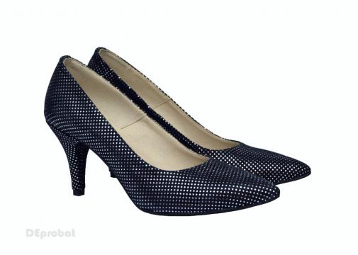 Pantofi stiletto dama eleganti din piele naturala bleumarin