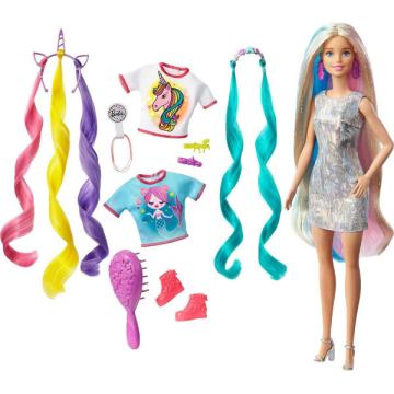 Papusa Barbie, Fantasy Hair, Sirena Unicorn de la Novator Impex Srl
