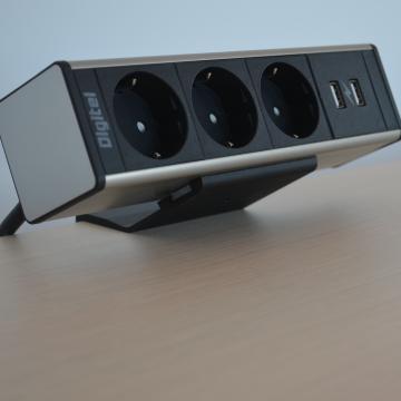 Priza de birou cu prindere menghina, 3 Schuko si 1 USB