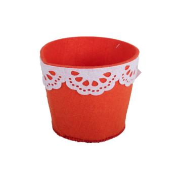 Cos pasla portocaliu cu dantela alba, 11cm