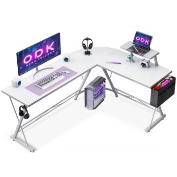 Birou de colt metal si ODK cu prize si porturi USB, alb