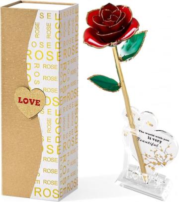 Cadou romantic pentru femei-trandafir ceramic placat aur