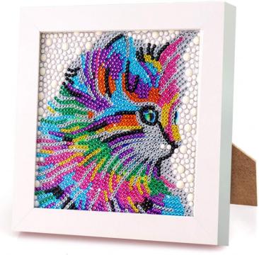 Pictura cu diamante 5D cu rama de lemn 18x18 - Pisicuta de la Molifag Srl