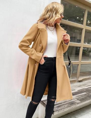 Palton elegant pentru femei, gros, casual, kaki 2XL de la Molifag Srl