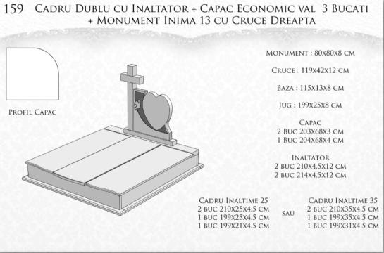 Monument inima 13 cu cruce dreapta + cadru dublu