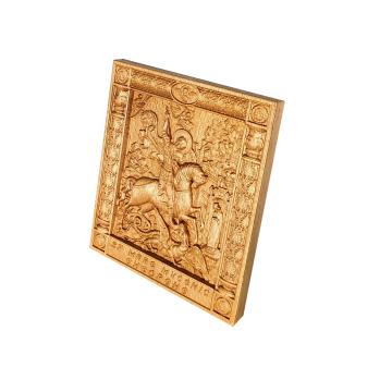 Icoana sculptata Sfantul Gheorghe ucigand balaurul 22x19 cm de la Artsculpt Srl