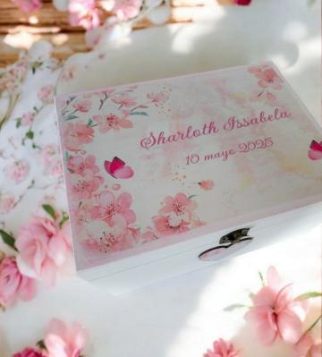 Cutie din lemn personalizata flori de cires