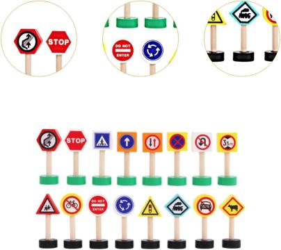 Jucarie Set 16 piese indicatoare rutiere din lemn Multicolor de la Saralma Shop Srl
