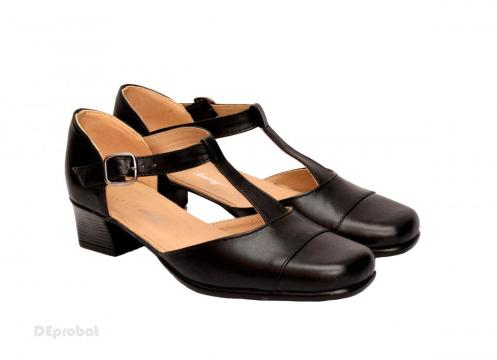 Pantofi dama piele naturala negri cu bareta, 37