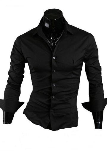 Camasa neagra regular fit bumbac - camasa neagra barbati