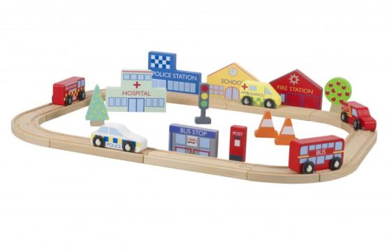 Jucarie circuit cu vehicule utilitare, Orange Tree Toys