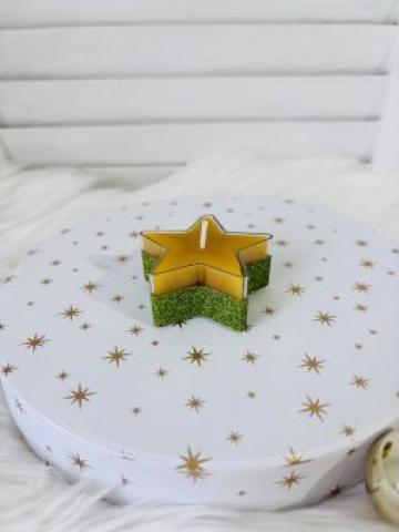 Lumanare ceara Craciun stea - glitter verde
