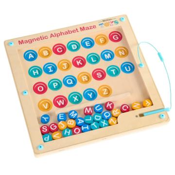Joc Tabla magnetica Montessori, Alfabet din lemn si Labirint