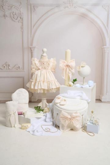Set complet botez (trusou) - Borangic - grej (maneca scurta)